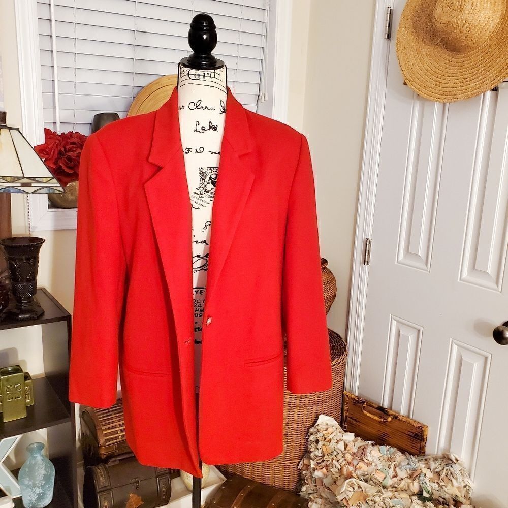 Vtg Block Island Bold  Marina Pappas Tailored Long Sleeve Wool  Blazer Jacket